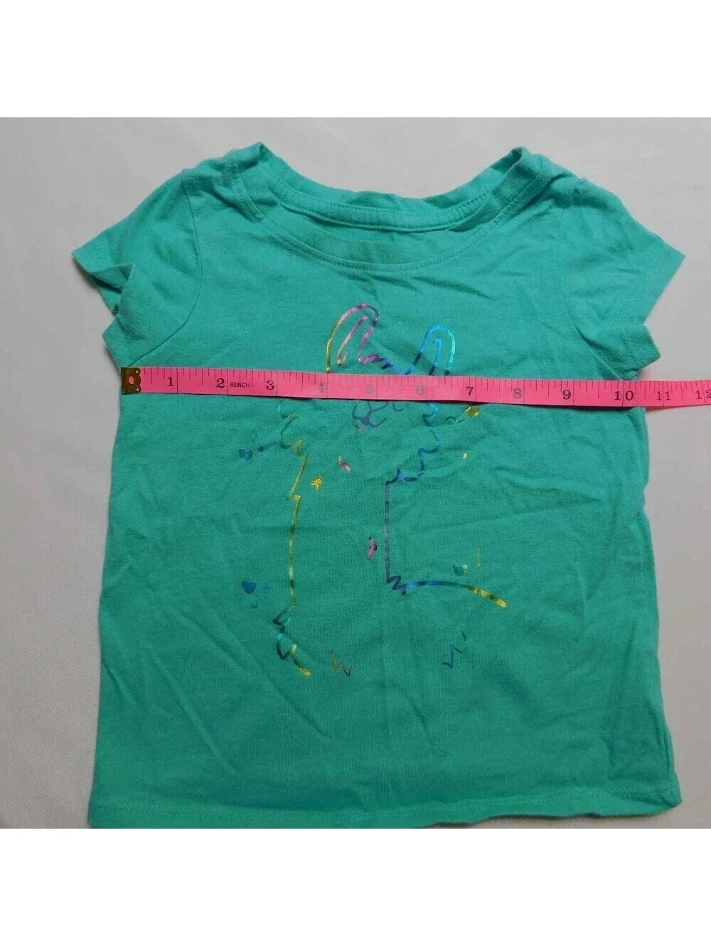 Cat & Jack Toddler Girls Teal Green Llama T Shirt Size 2T Rainbow Metallic Tee